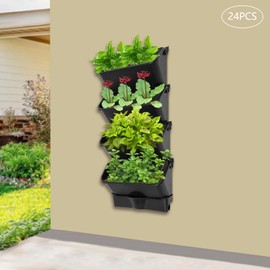 TFCFL 24 Pack Hanging Vertical Wall Planter,12.99inch Wall Mounted Planter for Patio Outdoor Decor,Home Black Plastic Pot Balcony Plant Vegetable Fruit Herb Hanging Pocket Holder Flowerpot (Black)