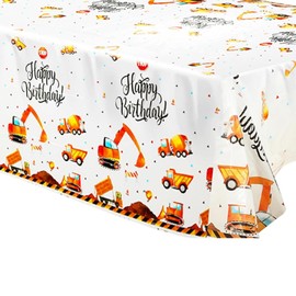 Xinfin 1 Piece Tablecloth, Digger Children's Birthday Decoration, 130 x 220 cm, Waterproof Plastic Tablecloth for Digger Party Decoration Boys (1 Piece, Excavator)