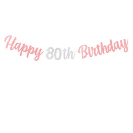 bng-bng 80th Birthday Banner Happy 80th Birthday Bunting Rose Gold Glitter Large Hanging Letter Banner for Women Lady 80 Eighty years old Birthday Anniversary Party Decorations