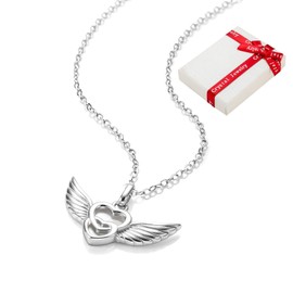 Angel Wings Necklace 925 Sterling Silver with Heart Angel Wings Pendant for Women Ladies Delicate Hearts Love Necklace Friendship Chains Jewellery Gifts for Baby Children Girls Daughter Christening