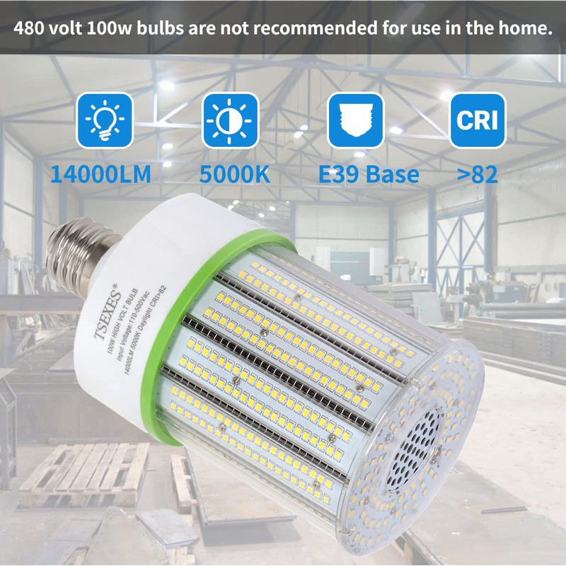 TSEXES 480V LED Bulbs 100W Corn Cob Light Bulb, E39