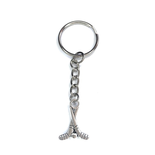 FizzyButton Gifts Hockey Sticks Keyring with Silver Tone Charm and