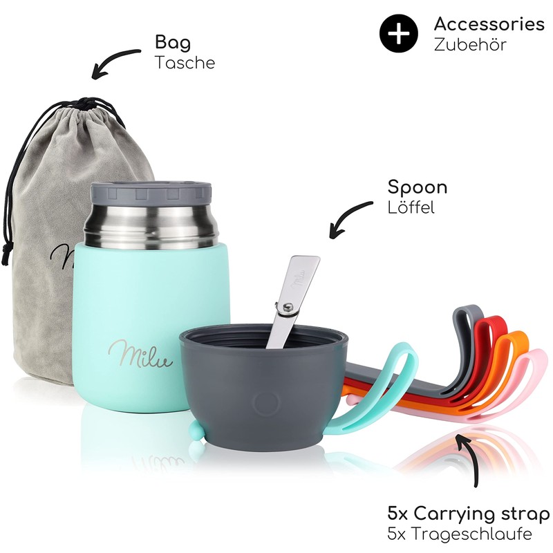 Milu® Thermal Food Container, 450/650 ml, Stainless Steel, Warmth Preservation,