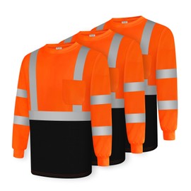 Uno Mejor Class 3 Hi Visibility Safety Reflective Work Shirts for Men Women, 3pcs Orange & Black, Small