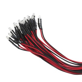 KeeYees 20pcs 3 mm LEDs with 20 cm Cable DC 12 V LED Ready Wired (White) + 20 Pieces 3 mm LED Mounting Rings Plastic