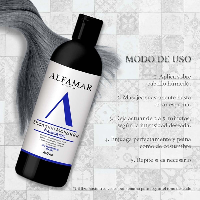 Shampoo Matizador Platinum Bleu Alfamar - Neutraliza Tonos Amarillo, Verde