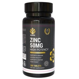 ALNIMA Zinc 50mg – High Potency Immune Support – Halal Certified Tablets – 100 Count – Non-GMO – Supports Skin, Hair, and Cellular Health – Made in USA