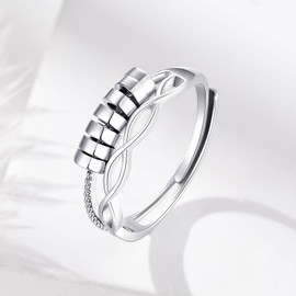 INFUSEU Adjustable rings for Women, Fidget Stress Spinner Rings with Beads Spinner Thumb Rings Cubic Zircon Gift for Daughter Women Girls Men