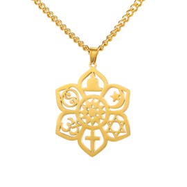 VASSAGO Coexist Lotus Flower Necklace Om Cross Star Moon Star of David Yin Yang Yoga Pendant Necklace for Women Men Religious Spiritual Jewelry Gift