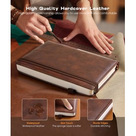 Lined Journal Notebook for Women Men, 256 Numbered Pages Hardcover Leather Journals for Writing, A5 Journaling Notebooks, College Ruled Journal for Business Work School Note Taking 5.75" x 8.38" Brown