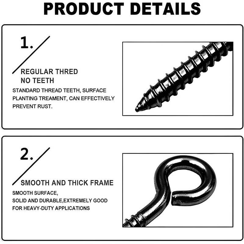 EIHI Pack of 30 Black Eye Bolts Screw Hooks, Eye