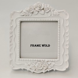 FRAMEWOLD Resin Picture Frame 3x3 Square European Style Resin and Wood Frame Creativity Design（Milky White）