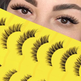 SLSXNL Cat Eye Lashes Natural Lashes Clear Band False Eyelashes Wispy Strip Lash 7 Pairs Fox Eye Lash Extensions