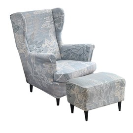 Highdi 2-Piece Wing Chair Cover with Ottoman Protective Cover, Armchair Throws, Wing Chair Protective Covers, Stretch Tiger Chair Cover with Armrest, High Backrest (Simple Leaves)