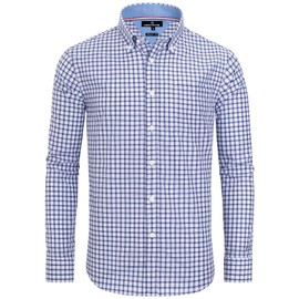 Alimens & Gentle Men's Plaid Button Down Shirts Cotton Long Sleeve Dress Shirts Regular Fit Gingham Shirts
