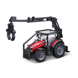 Bburago B18-31671 Die-Cast Massey FERGUSSON 8740S Tractor with Working Front Log Loader Vehicle, Red