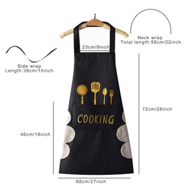 DILLMAN Women Kitchen Apron with Hand Wiping, Large Pocket, Hand Wiping, Waterproof for Cooking Baking, Black