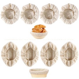 Auped 8 Stück Futter für Brotkorb - Atmungsstoff für Prüfkorb, runde/ovale Form, Professionelle Brotwäsche (enthält 8 Einsätze)