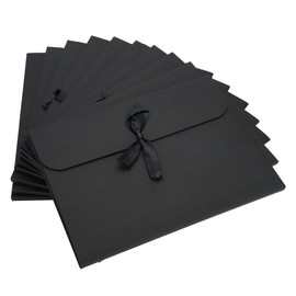 10Pcs Kraft Gift Envelopes with Ribbon Solid Color Cardboard Textured Rectangle Flat Present Gift Envelopes for Invitation Vouchers Christmas Birthday Cards Wedding Accessories