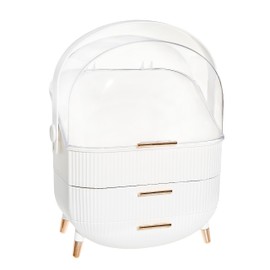 DwellStudio Dustproof Makeup Organizer for Cosmetics and Skincare - Stylish Storage Solution for Your Beauty Essentials, Oval White