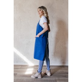 Bunny Street No-Tie Blue Cotton Pinafore Apron for Women – Premium Japanese Cross-Back Apron with Pockets for Florists, Artists, Crafters (Cornflower)