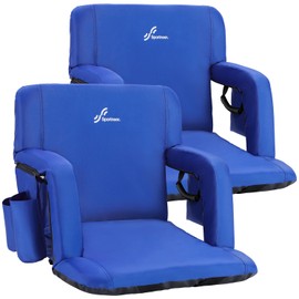 Sportneer Stadium Seats with Back Support: 2.5'' Thick Comfy Cushion 6 Adjustable Angle Bleacher Seat with Armrest - 2 Large Pockets, 2 Cup Holders Stadium Chair for Sport Events Concerts Parks