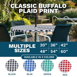 Sorfey Vinyl Umbrella Round Fitted Tablecloth Cover, Checkered Design, Flannel Backed Lining 30 Inch, Black