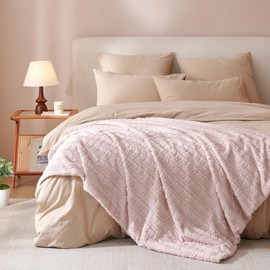 Covebett Plush Cuddly Blanket Fluffy Blanket 220 x 240 cm Fleece Blanket Pink Plain Checked Soft Thick Warm Cashmere Touch Rabbit Faux Fur Bedspread Sofa Blanket for Couch Bed Sofa