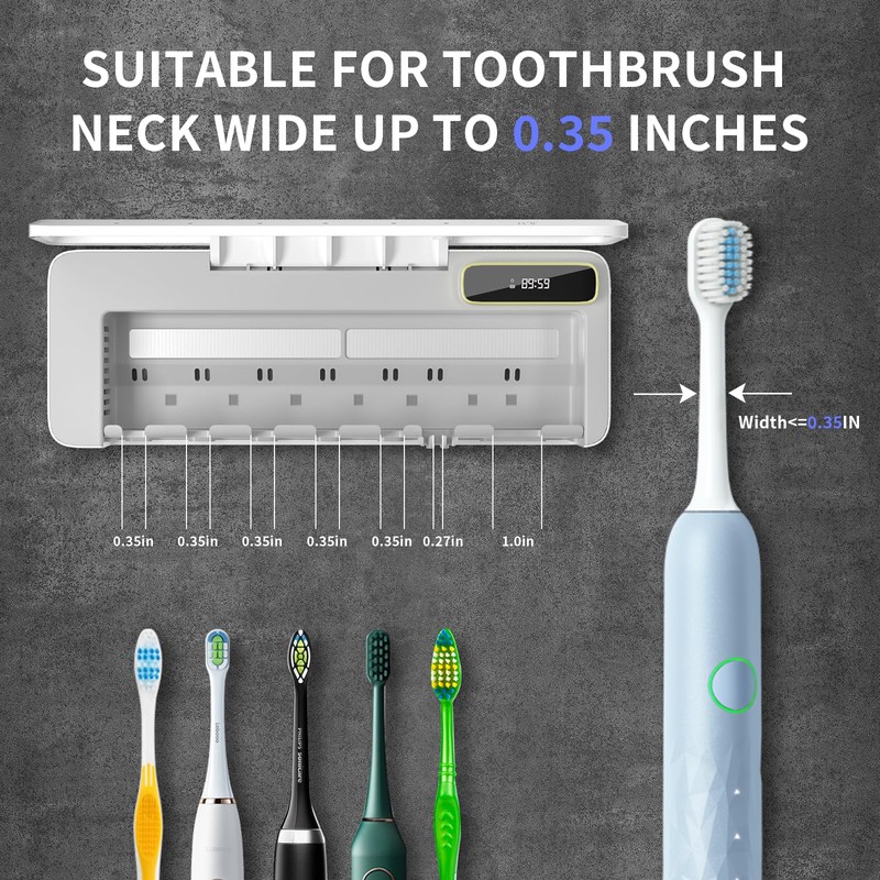 SwanKiss UV Toothbrush Sanitizer Holder for Bathrooms, 5+1+1 Slots Toothbrush
