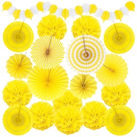 Recosis Yellow Party Decorations, Papar Fans Pompoms Fans Garlands for Birthday Bridal Baby Shower Wedding Graduation Spring Festival Party Decorations