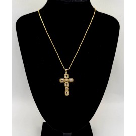 Ray Jewelry  14K Gold Plated Necklace with Cross Pendant and White Zirconia Stones