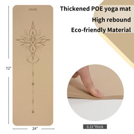 HAHE Yoga Mat Thick (8MM,1/3"), Eco-Friendly POE Non Slip Yoga Mat, High Rebound & Shock Absorption, Anti-Tear & Sweat-Resistant for Yoga, Fitness, Home, Workouts, Large Pilates Mats 72"x24" with Carrying Strap (Milk Coffee)