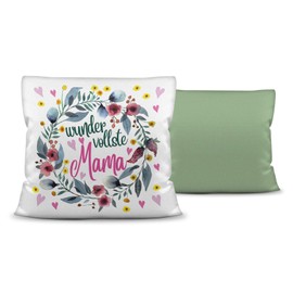 Cushion with Saying for Mum - Wundervollste Mama - Includes Cushion Filling - Decorative Cushion / Gift Idea Birthday Mother's Day / Best Colour Cushion Back Sea Green