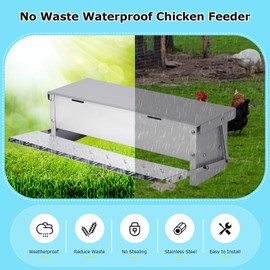 PAULOZYN Automatic Chicken Feeder Treadle Large Poultry Feeders No Waste Stainless Steel Rat Proof Chicken Feeder Trough with Weatherproof Lid Treadle Chicken Feeder Self-Opening for Duck Fowl
