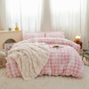 chovy Pink White Rabbit Plush Faux Fur Bread Grid Comforter