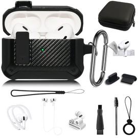 12in1 Military Hard Shell AirPod Pro Case 2019 Released Pro 1st Cover with Automatic Secure Lock Clip Accessories Set, Protective Skin for AirPods Pro 1st Generation Charging Case