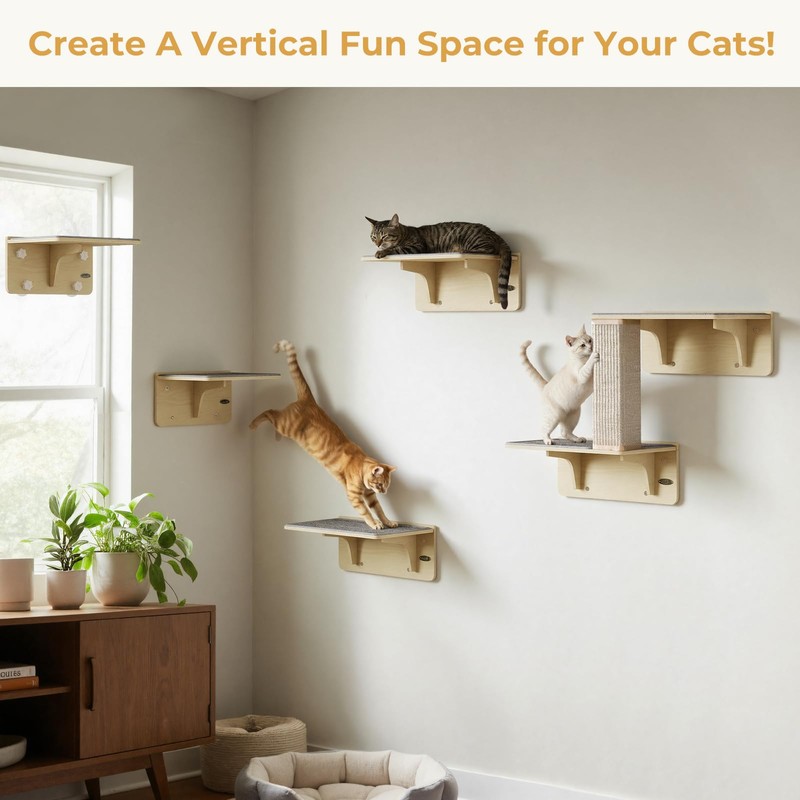 Pecute 2-in-1 Cat Window Perch & Wall Shelves, Cat Hammock