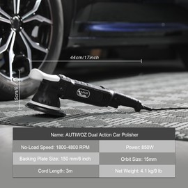 AUTIWOZ Car Buffer Polisher, 6-Inch Dual Action Polisher for Car Detailing, 15mm Random Orbital Car Polisher with 6 Variable Speeds1800-4800RPM, DA Polishers Kit for Car Detailing/Polishing/Waxing