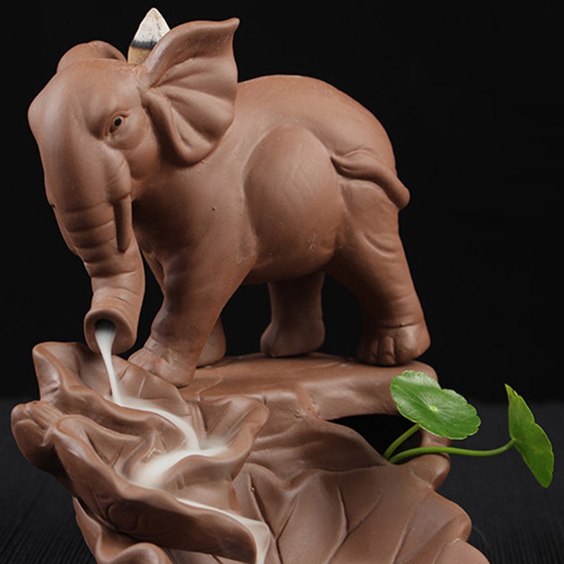 Cute Elephant Backflow Incense Burner Ceramic Incense Holder for Decor