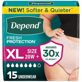 Depend - Fresh Protection Pañales para adultos, ropa interior para incontinencia y pérdida de orina posparto para mujer, desechable, máxi...