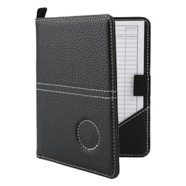 AHRLIC Leather Golf Scorecard Holder Set, Waterproof Golf Card Holder with Pen Loop and 2 Scorecards, Portable Foldable Design, Ideal Golf Scorecard Notebook for Men & Women, Black