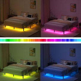 Metal Bed Frame King Size for Box Spring and Mattress, King Bed Frame with Charging Station & LED Lights, 7 Inch High 9-Leg Support Sturdy Bed Base, Easy Assembly, Black