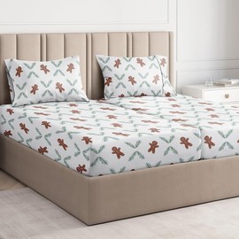 Flannel Christmas Sheets - 100% Cotton Flannel Split King Size Extra Soft & Cozy Thick Warm Heavyweight Gingerbread Deep Pocket Holiday Sheets for Women, Men & Kids