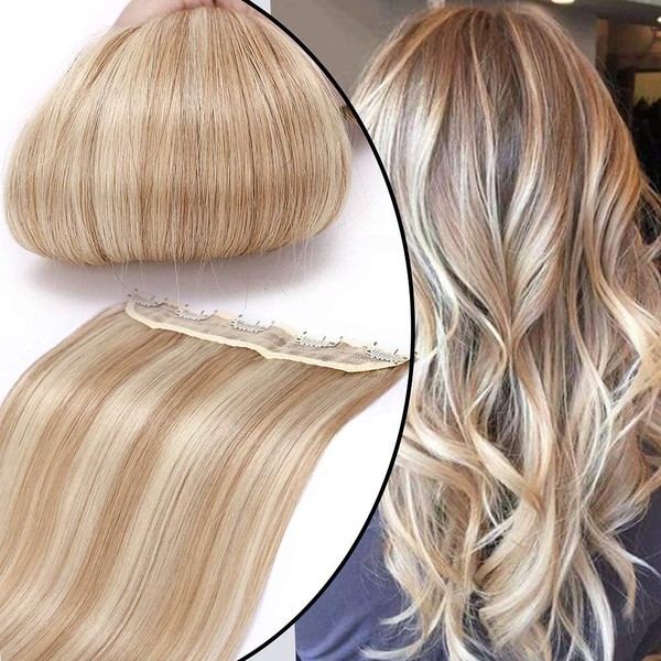 Monobande Extension a Clip Cheveux Naturel Epaisseur Fine - Rajout Vrai Cheveux Humain (#18/613 Sable Blonde Méché Blond Blanchi, 40 cm (45 g))