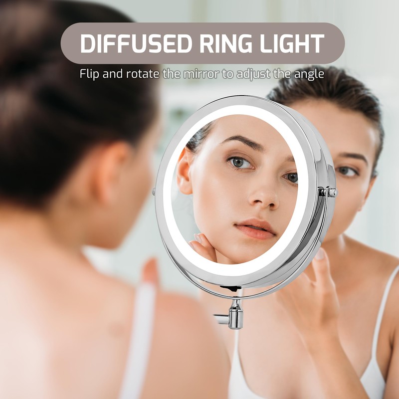 OVENTE Wall Mounted Lighted Makeup Mirror, 9" Double Sided 1X/10X