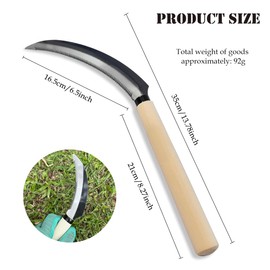 Kasoyo Mini Stainless Steel Serrated Blade, Hand-held Wooden Handle Sickle Tool, Compact and Lightweight -13.78 inches