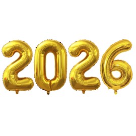 GOER 2026 Foil Number Balloons for 2026 New Year Eve Festival Party Supplies Graduation Decorations (Gold,32 Inch)