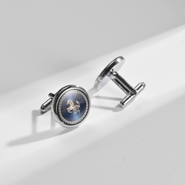 Navy Blue Cufflinks Set For Men - Wedding, Tie Bar & Clip Set, Horse Racing Cufflinks, Mustang Gift Box