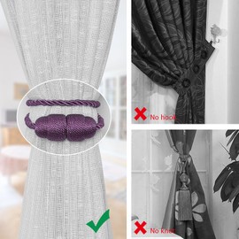 Pretty Jolly 2 Pack Strong Magnetic Curtain Tiebacks Handmade Weave Side Rope Curtain Holdbacks Unique & Elegant Decorative Curtain Drape Tie Backs for Home & Office Window Drapery (Purple)