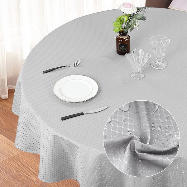 Eternal Beauty 120cm Round Tablecloth,Wipeable Grey Tablecloths Polyester Spill Proof Table Cloth,Wipe Clean Table Cover for Home Restaurant Dining Party